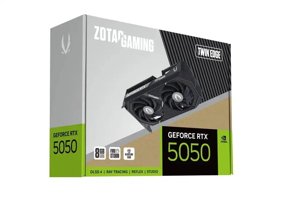 ZOTAC GAMING GEFORCE RTX 5050 TWIN EDGE 8GB GDDR6 Graphic Card | ZT - B50500E - 10M - Vektra Computers LLC ZOTAC GAMING GEFORCE RTX 5050 TWIN EDGE 8GB GDDR6 Graphic Card | ZT - B50500E - 10M - Vektra Computers LLC